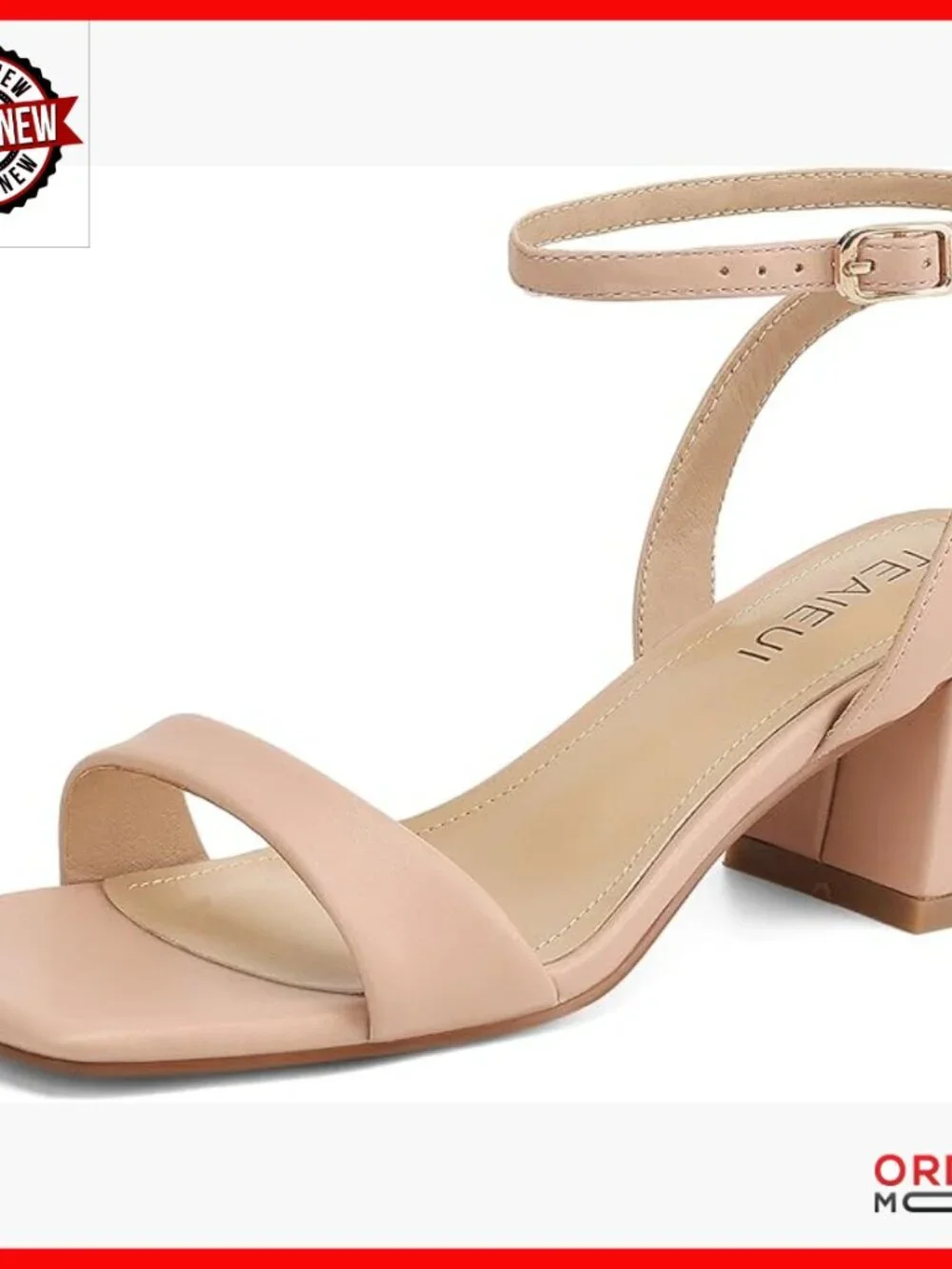 Women's Strappy Heeled Sandals with Ankle Strap, Square Toe, 2-Inch Block Heels